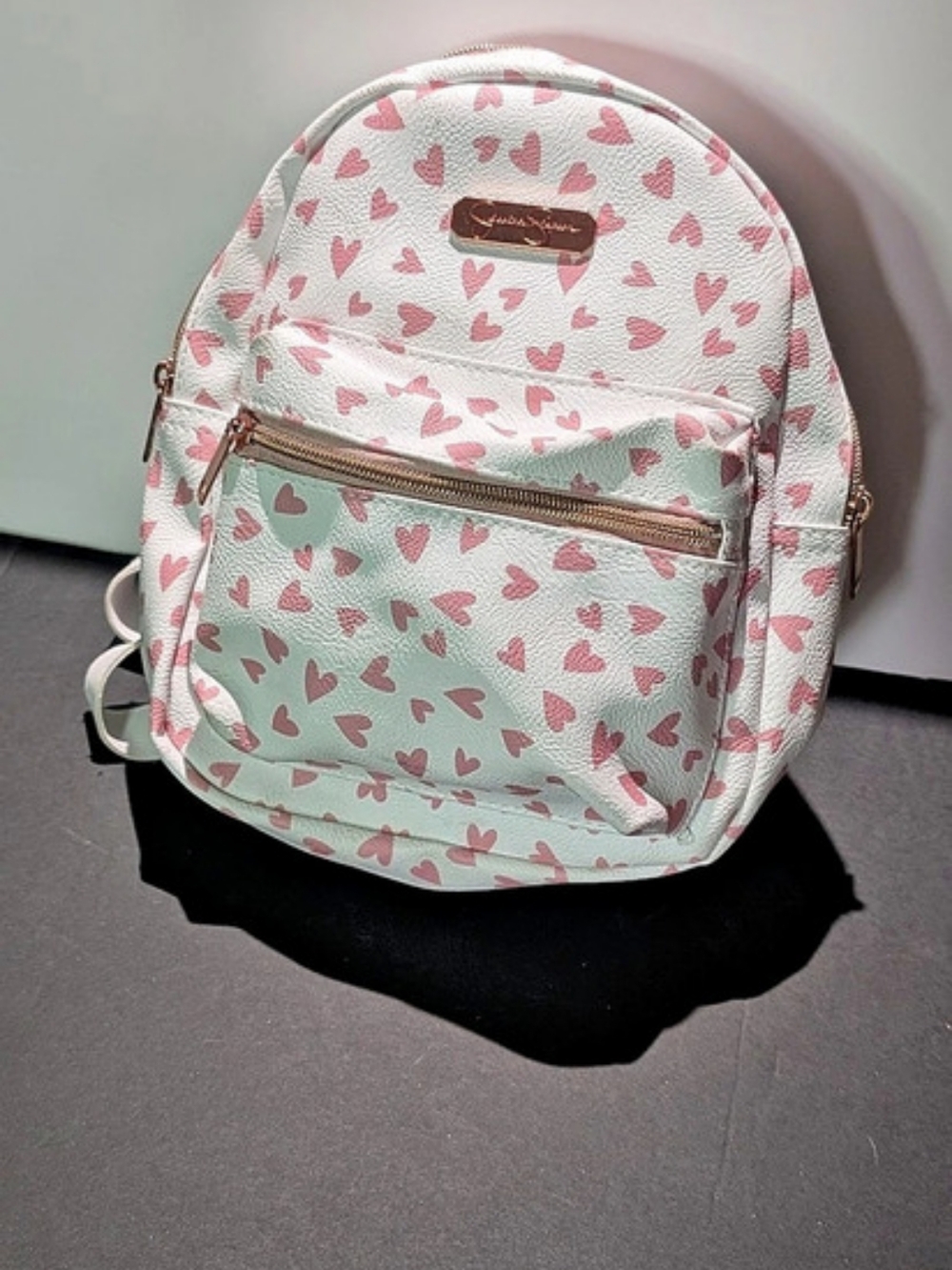 Jessica Simpson White & Pink Heart Mini Backpack